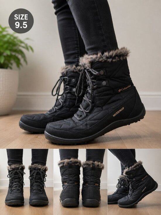 Columbia Shoes - Columbia Women's Minx Shorty boots,  a black quilted design Faux Fur Trim Sz 9.5